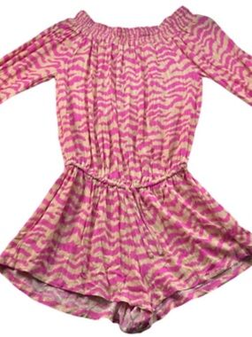 Raisins Pink and Cream Off-Shoulder Patterned Long Sleeve Dress